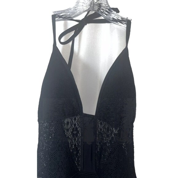 XL Mossimo One Puce Black Swimsuit Woman Halter Crochet Padded Nylon/Spandex - Picture 3 of 8